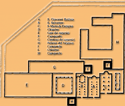 Piantina ricostruttiva area precedente alla
                costruzione del duomo attuale